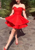 Timeless A-Line Off-The-Shoulder Sleeveless Satin Mini Homecoming Dress BM bride