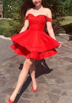 Timeless A-Line Off-The-Shoulder Sleeveless Satin Mini Homecoming Dress BM bride