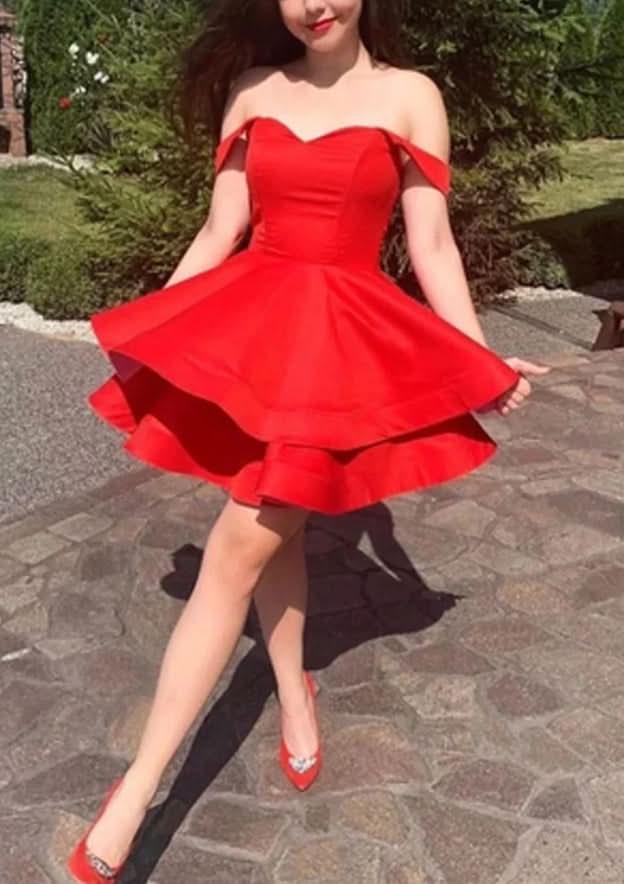 Timeless A-Line Off-The-Shoulder Sleeveless Satin Mini Homecoming Dress BM bride