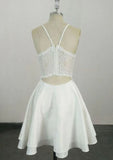 Delicate A-Line V-Neck Sleeveless Satin Mini Homecoming Dress With Lace BM bride
