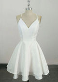 Delicate A-Line V-Neck Sleeveless Satin Mini Homecoming Dress With Lace BM bride