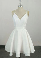 Delicate A-Line V-Neck Sleeveless Satin Mini Homecoming Dress With Lace BM bride