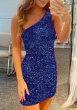 Sparkling Sheath One-Shoulder Sleeveless Sequined Mini Homecoming Dress BM bride