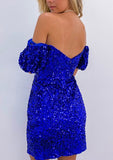 Elegant Sheath Off-The-Shoulder Short Sleeve Sequined Mini Homecoming Dress BM bride