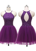 Radiant A-Line Halter Sleeveless Tulle Mini Homecoming Dress With Beading Pleated Sequins BM bride
