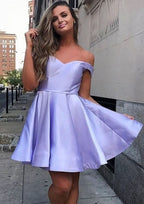 Classic A-Line Off-The-Shoulder Sleeveless Satin Mini Homecoming Dress With Sashes BM bride