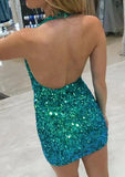 Dazzling Sheath Halter Sleeveless Sequined Mini Homecoming Dress BM bride