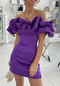 Sleek Sheath Off-The-Shoulder Sleeveless Satin Mini Homecoming Dress With Ruffles BM bride