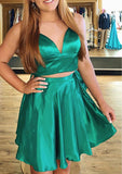 Sophisticated A-Line V-Neck Sleeveless Charmeuse Mini Homecoming Dress With Split And Pockets BM bride