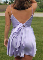 Sophisticated A-Line V-Neck Sleeveless Charmeuse Mini Homecoming Dress With Split And Pockets BM bride