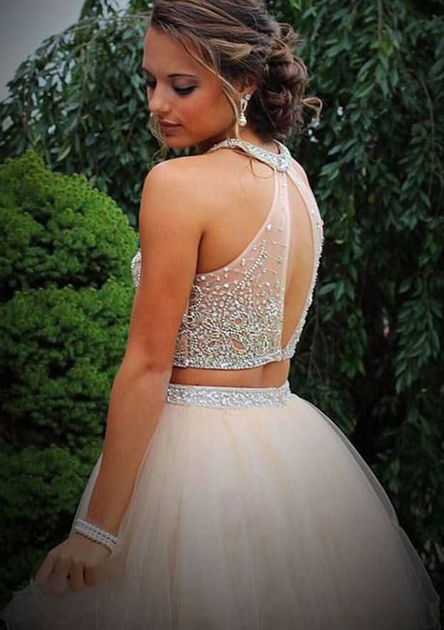 Exquisite A-Line Halter Sleeveless Organza Mini Homecoming Dress With Beading Sequins BM bride