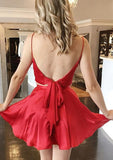 Sophisticated A-Line V-Neck Sleeveless Charmeuse Mini Homecoming Dress With Split And Pockets BM bride