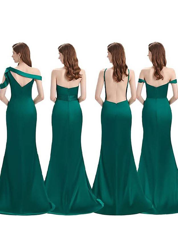 Trumpet/Mermaid Floor-Length Silk-Like Satin Bridesmaid Dress, Sleeveless With Pleats And Split BM bride