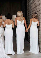 Floor-Length Satin Bridesmaid Dress With Cowl Neck And Spaghetti Straps In Sheath/Column Cut BM bride