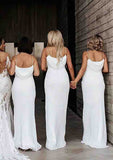 Floor-Length Satin Bridesmaid Dress With Cowl Neck And Spaghetti Straps In Sheath/Column Cut BM bride