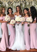 Off-The-Shoulder Trumpet/Mermaid Satin Bridesmaid Dress, Floor-Length, Elastic, And Elegant BM bride