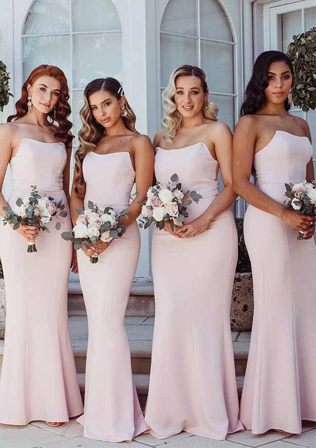 Floor-Length Elastic Satin Bridesmaid Dress In Sheath/Column Shape, Square Neck, Sleeveless BM bride