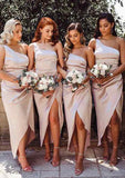 Ankle-Length Satin Bridesmaid Dress In Sheath/Column Style, One-Shoulder, Pleats, And Split BM bride