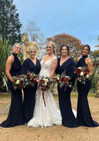 Floor-Length Satin Bridesmaid Dress In Sheath/Column Shape, Sleeveless, With Pleats BM bride