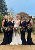 Floor-Length Satin Bridesmaid Dress In Sheath/Column Shape, Sleeveless, With Pleats BM bride