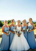 Court Train Chiffon Bridesmaid Dress, A-Line V-Neck, Sleeveless, With Pleats BM bride