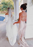 Floor-Length Satin Bridesmaid Dress In Sheath/Column Shape, Halter Neck, Sleeveless BM bride
