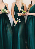 Floor-Length Chiffon Bridesmaid Dress, A-Line Cut, V-Neck, Sleeveless, With Pleats BM bride