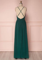 Floor-Length Chiffon Bridesmaid Dress, A-Line Cut, V-Neck, Sleeveless, With Pleats BM bride