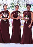 Sheath/Column Off-The-Shoulder Floor-Length Elastic Satin Bridesmaid Dress BM bride
