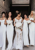 Floor-Length Satin Bridesmaid Dress With Cowl Neck And Spaghetti Straps In Sheath/Column Cut BM bride
