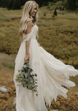 Charming Off-the-Shoulder Regular Straps Asymmetrical Wedding Dress with Appliqued Ruffles in A-Line/Princess Design BM bride