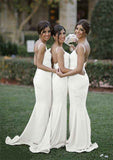 Court Train Satin Bridesmaid Dress, Sheath/Column Shape, Sweetheart Neck, Elastic, With Lace BM bride