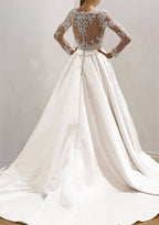 Lace A-Line/Princess Sweetheart Wedding Dress with Court Train in Satin BM bride