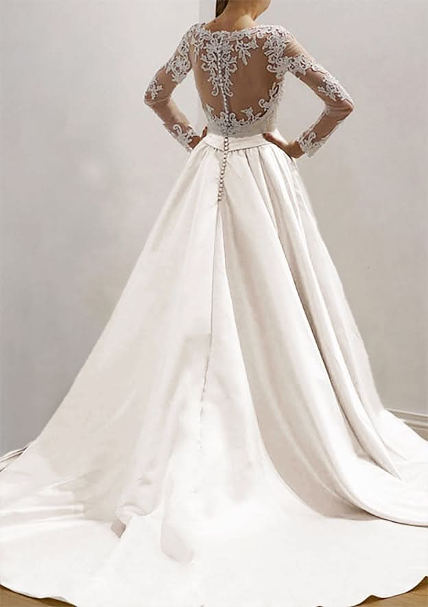 Lace A-Line/Princess Sweetheart Wedding Dress with Court Train in Satin BM bride