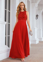 Floor-Length Chiffon Bridesmaid Dress, A-Line Shape, Empire Line, Scalloped Neck, Sleeveless, With Beading And Sequins BM bride