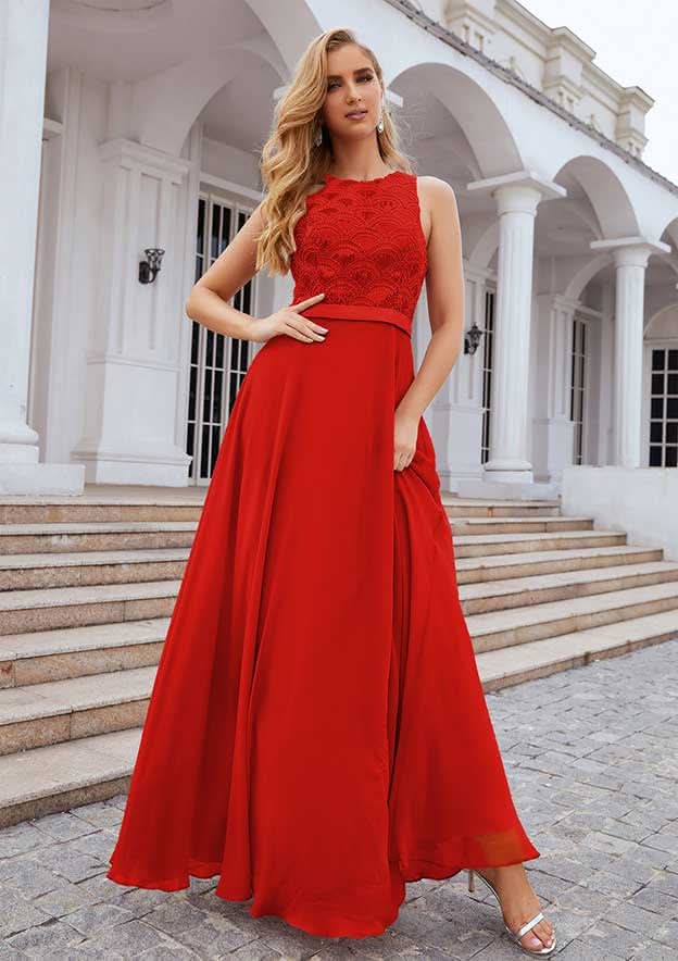 Floor-Length Chiffon Bridesmaid Dress, A-Line Shape, Empire Line, Scalloped Neck, Sleeveless, With Beading And Sequins BM bride