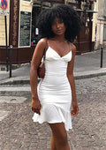 Sheath V-Neck Mini Elastic Satin Stretch Crepe Homecoming Dress - Trendy Cocktail Dress BM bride