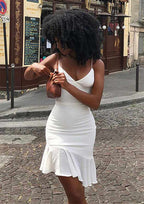 Sheath V-Neck Mini Elastic Satin Stretch Crepe Homecoming Dress - Trendy Cocktail Dress BM bride