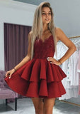 Princess V-Neck Mini Satin Homecoming Dress With Applique Beading - Regal Evening Gown BM bride