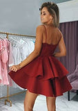 Princess V-Neck Mini Satin Homecoming Dress With Applique Beading - Regal Evening Gown BM bride
