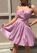 A-Line Sweetheart Neckline Mini Metallic Yarn Homecoming Dress With Pleats - Trendy Party Wear BM bride