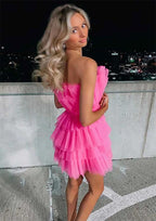 A-Line Sleeveless Mini Tulle Homecoming Dress With Ruffles - Elegant Party Dress BM bride