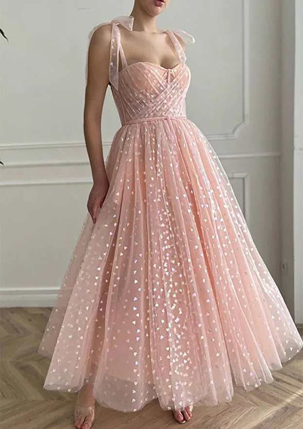 Ankle-Length Tulle Homecoming Dress With Sweetheart Neckline & Pleated Sequins BM bride