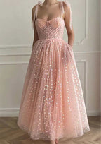 Ankle-Length Tulle Homecoming Dress With Sweetheart Neckline & Pleated Sequins BM bride