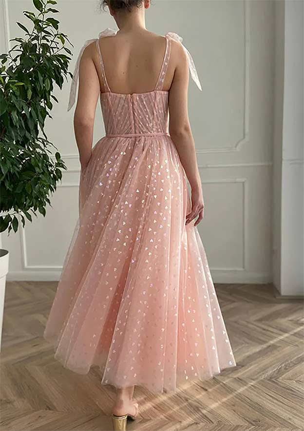 Ankle-Length Tulle Homecoming Dress With Sweetheart Neckline & Pleated Sequins BM bride
