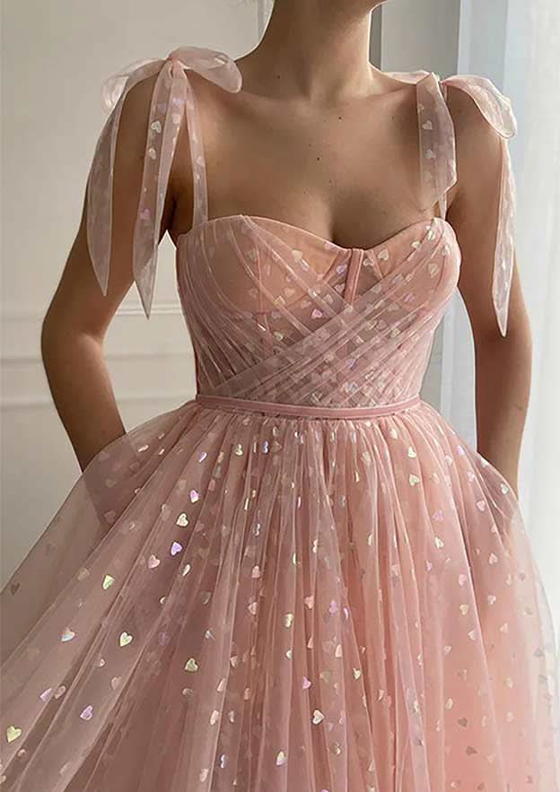 Ankle-Length Tulle Homecoming Dress With Sweetheart Neckline & Pleated Sequins BM bride