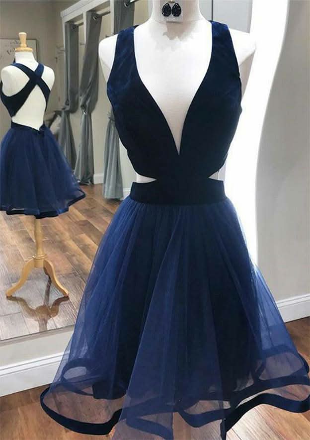 A-Line V-Neck Mini Tulle Homecoming Dress - Elegant Party Attire BM bride