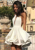 A-Line Princess Halter Mini Elastic Satin Stretch Crepe Homecoming Dress - Trendy Cocktail Dress BM bride