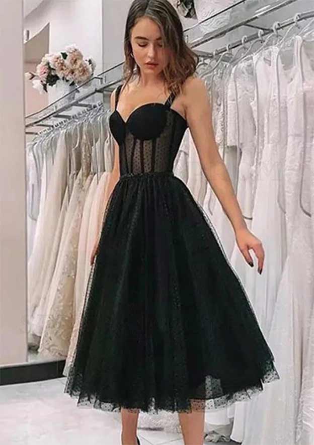 A-Line Sweetheart Sleeveless Tea-Length Tulle Homecoming Dress BM bride