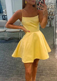 A-Line Square Neckline Mini Charmeuse Homecoming Dress - Luxurious Evening Attire BM bride